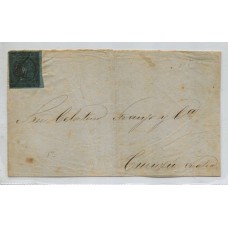 ARGENTINA 1856 GJ 1c CORRIENTES FRENTE DE CARTA PLIEGO CIRCULADO DE CURUZU CUATIA CON ESTAMPILLA VARIEDAD IMPRESIÓN ACEITOSA ( U$ 800 )